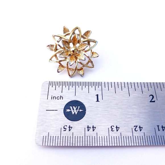 SIGNED 1960s SARAH COV earrings 'Peta-Lure' atomic flower gold tone clips - Picture 7 of 7